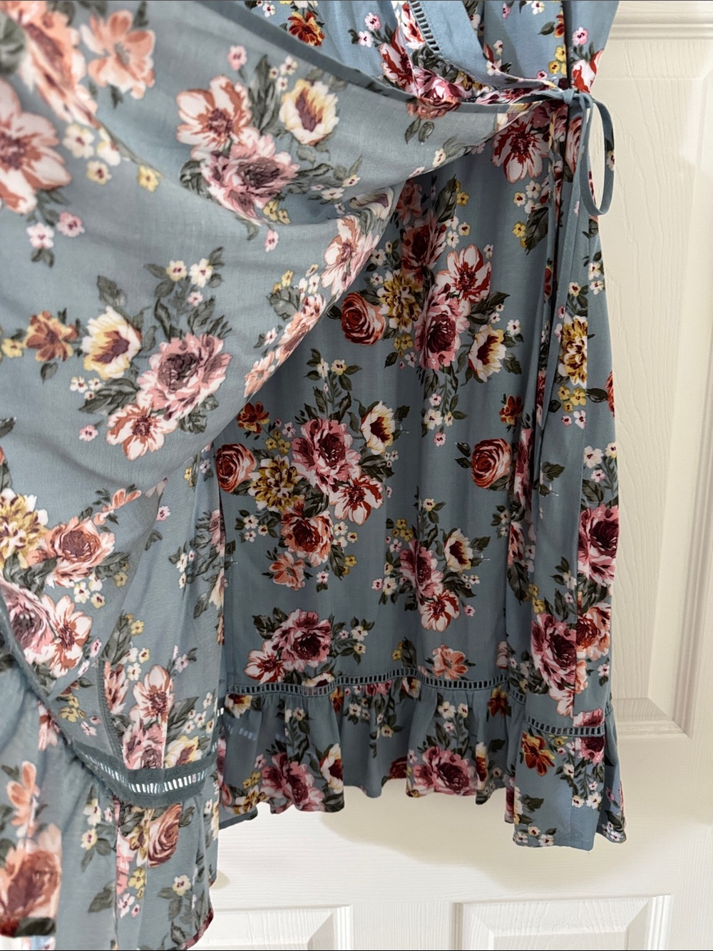 Boho Floral Wrap Sundress in Dusty Blue - Picture 4 of 5